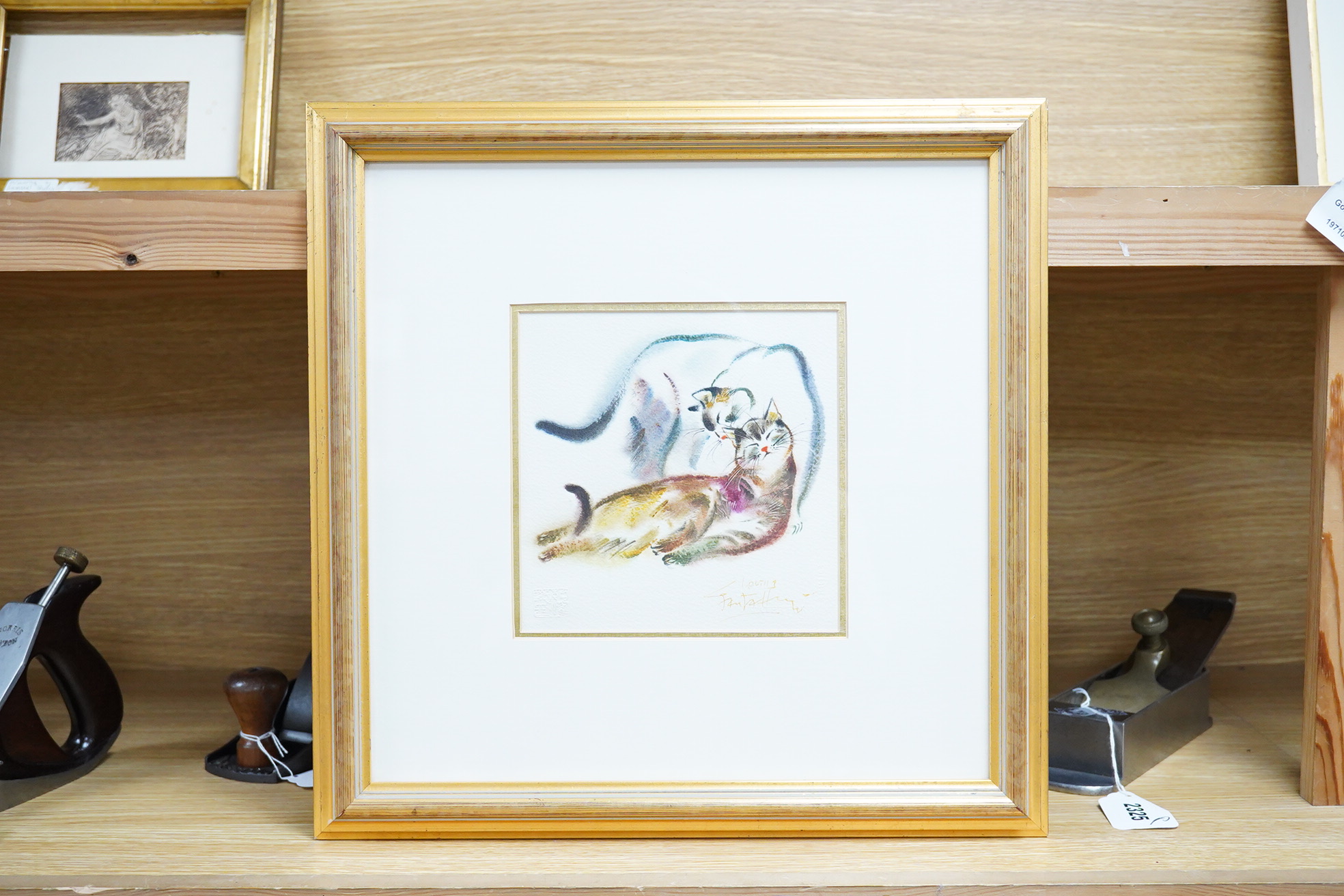 Contemporary watercolour, Malaysian cats, indistinctly signed, blindstamped, 17 x 17cm